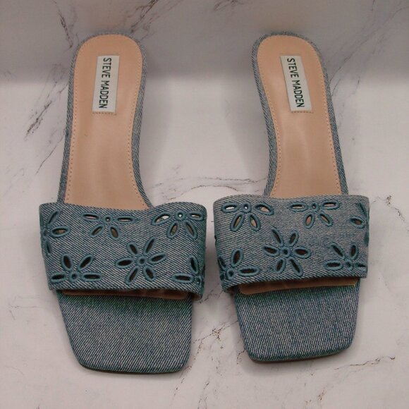 Steve Madden Josefina Embroidered Eyelet Sandal Denim Women’s Size 9.5 NWOT - Picture 1 of 6